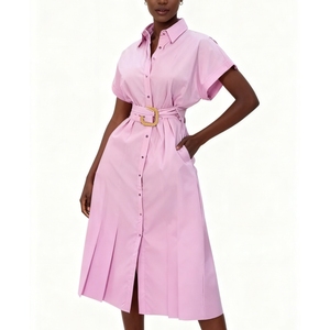 Vestidos Camiseros de Manga Corta para Mujer, Elegantes, Ajustados a la Cintura, de Color Sólido, Novedad de Otoño - Product Image 2