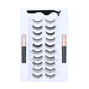 10 paires de <span class=keywords><strong>faux</strong></span> <span class=keywords><strong>cils</strong></span> magnétiques réutilisables en soie naturelle, type croisé mince tridimensionnel, aimant binoculaire agrandi - Product Image 2