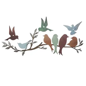 JH-机械金属墙艺术生动的鸟在树枝墙上装饰树叶与鸟科滕钢花园艺术