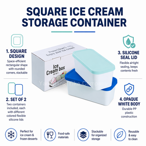 Contenedor Rectangular de 2L para Gelato con Tapa de Silicona y Recipiente de Plástico para Helado, Contenedor para Gelato, Proveedor de <span class=keywords><strong>Amazon</strong></span> - Product Image 3