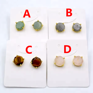 Di Alta Qualità di modo di Giada Verde Sfaccettato Rotondo Orecchino Della Vite Prigioniera 14K Oro di Disegno Ha Placcato Orecchini Della Pietra Preziosa - Product Image 3