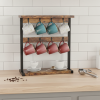 Support de rangement pour tasses à café et à thé, style vintage, multi-niveaux, en bois massif, étanche, avec égouttoir, type sur pied, support de tasses de bureau