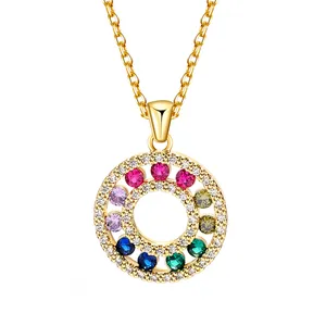 Wholesale Jade Colorful Zircon Stainless Steel Necklace For Women Jade Donut Pendant Fashion Necklace