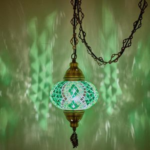 SIMIG, cadena de cordón de 15 pies, cristal verde hecho a mano, estilo Tiffany, colgante de mosaico marroquí enchufable, lámpara de techo <span class=keywords><strong>Swag</strong></span> - Product Image 2