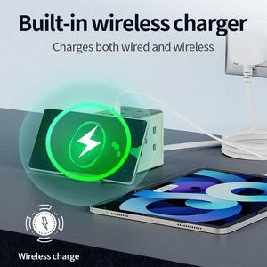 VINISEM 산업용 영국 그린/다크 그린/레드 파워 스트립 3 콘센트 USB-A 2 USB-C + 무선 충전 2M 연장 코드 소켓 (PC - Product Image 6