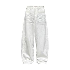 Wholesale OEM Service Classic 100% Cotton <b>White</b> Denim Unisex Style Straight <b>Jeans</b> Fashion 3D Whisker Zipper Fly Baggy <b>Men</b> <b>Jeans</b> - Product Image 1