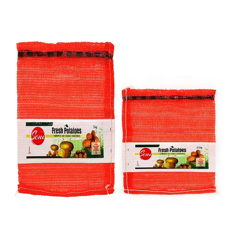 Markalı plastik ipli Leno örgü çanta ambalaj GRS sertifikalı üretim meyve ve sebze için net çanta