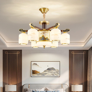 Chinese Style Chandelier Multi Head Led <b>Light</b> Round Solid Wood Living Room Bedroom Ceiling Lamp Home <b>Lighting</b> - Product Image 1