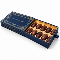 Boîte cadeau de luxe personnalisée en carton rigide avec logo doré et plateau intérieur pour l'emballage alimentaire des dattes, du Ramadan et de l'Aïd