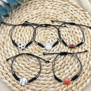 DIY Braided Sports <b>Bracelet</b> Adjustable Football Basketball Volleyball Baseball Rugby Charm Wristband For Men Women Fan Gift - Product Image 1