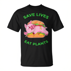 Save Lives Eat Plants Camiseta vegana negra para adultos unisex - Product Image 2