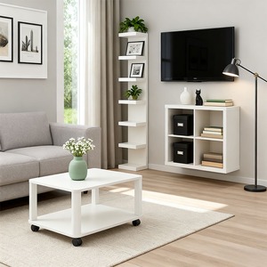Fabbricazione professionale su misura all'ingrosso Versatile in legno 6-tier stretto bianco scaffale aperto Mdf per soggiorno - Product Image 2