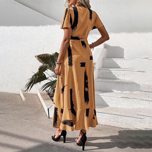 <span class=keywords><strong>Maxi</strong></span> abito da donna con stampa estiva bohémien Casual Boho floreale con scollo a V manica corta con motivo a volant abiti lunghi da spiaggia - Product Image 6