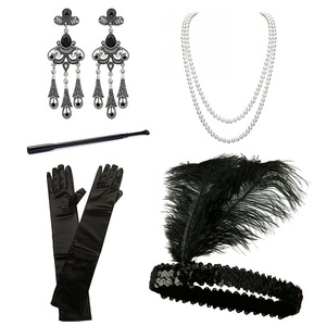 1920s <b>Flapper</b> <b>Girl</b> Costume Jewelry Set With Headband Necklace Earrings Gloves And Cigarette Holder For Women Party <b>Dress</b> Up - Product Image 3