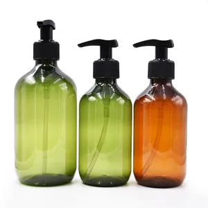 Campione gratuito di Prodotti Cosmetici Contenitori Ambra Verde 300 ml 500 ml Bottiglia in Pet Bottiglia di Shampoo