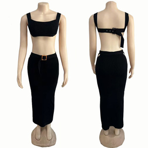 Conjunto de 2 piezas de punto elegante para mujer, conjunto de falda larga de verano 2024 para mujer, para mujer - Product Image 5
