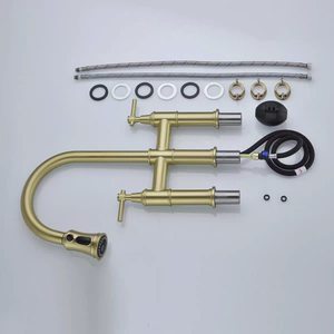 North American Bridge Style Pull Out Kitchen Faucet 2 Handle 360 Degree Rotate Traditional Brass Deck Mounted - Product Image 3