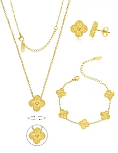 18K Gold Necklace Women's Fashion Necklace Flower Lucky Pendant Exquisite Earrings Necklace Jewelry Set Girl