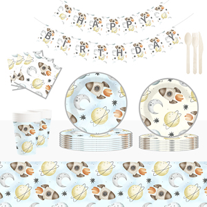 DAMAI - Juego de Platos, Vasos y Servilletas de Papel con Temática Espacial para Fiestas de Cumpleaños, Decoraciones Desechables para Fiestas de Galaxia para 8 Personas - Product Image 1