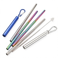 Ensembles de pailles réutilisables pliables en acier inoxydable avec étui en aluminium pour accessoires de bar