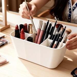 Cosmetic Organizer 6-10L Plastic Simple Style <b>Makeup</b> Storage <b>Box</b> With Dividers For Lipstick Brush Pens - Product Image 1