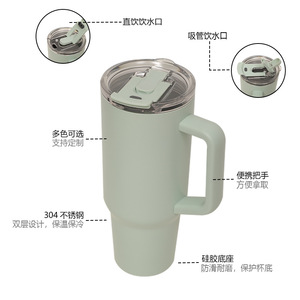 Stainless Steel Tumbler 304 Dual-Drink Insulated Cup With Straw Portable Travel Mug - Product Image 2