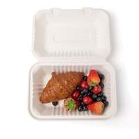 Boîtes alimentaires jetables en bagasse, sans PFAS, biodégradables, 9x6 pouces, pour plats à emporter, vente en gros