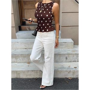 FOXA Camiseta sin mangas con estampado de lunares para mujer, camisa ajustada con volantes y sin mangas - Product Image 4