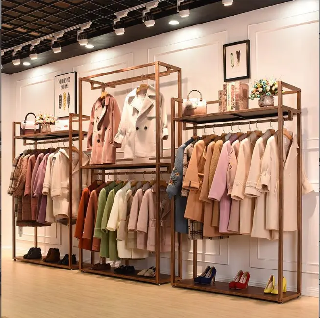 High Quality Retail Store Fixture Hanging Clothes Custom Shop Design Stainless Steel Clothing Dress Display Rack