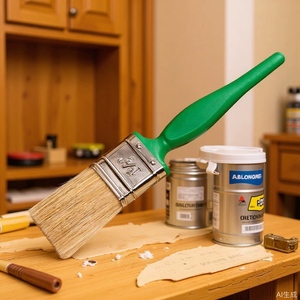 Pinceau plat à poils de porc, manche en plastique vert, 14-20 mm, pour brosser et nettoyer - Product Image 1