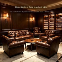 Ensemble table et chaises de style britannique rétro en bois massif pour bar commercial, restaurant, salle à cigares, lounge whisky, bar à expresso, pub, café