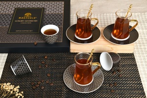 Bộ ấm chén trà đen thủy tinh trang trí mạ vàng Pasabahce, khuyến mãi nóng, kèm hộp quà lụa, xuất xứ từ nhà máy Trung Quốc - Product Image 5