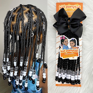 Coleta Vivian para niños con lazo y caja de cuentas estilo trenzado trenzas negro blanco cuentas transparentes extensión de cabello para niños - Product Image 1