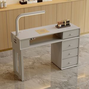Mesa de Manicura Moderna Blanca de MDF con Luz LED y Cajones, Estación de Trabajo para Salón de Belleza - Product Image 6