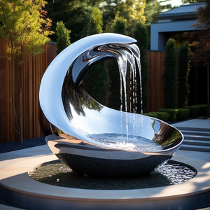 Giardino esterno moderno scultura astratta fontana di acqua decorazione paesaggio grande in acciaio inox acqua cascata fontana - Product Image 6