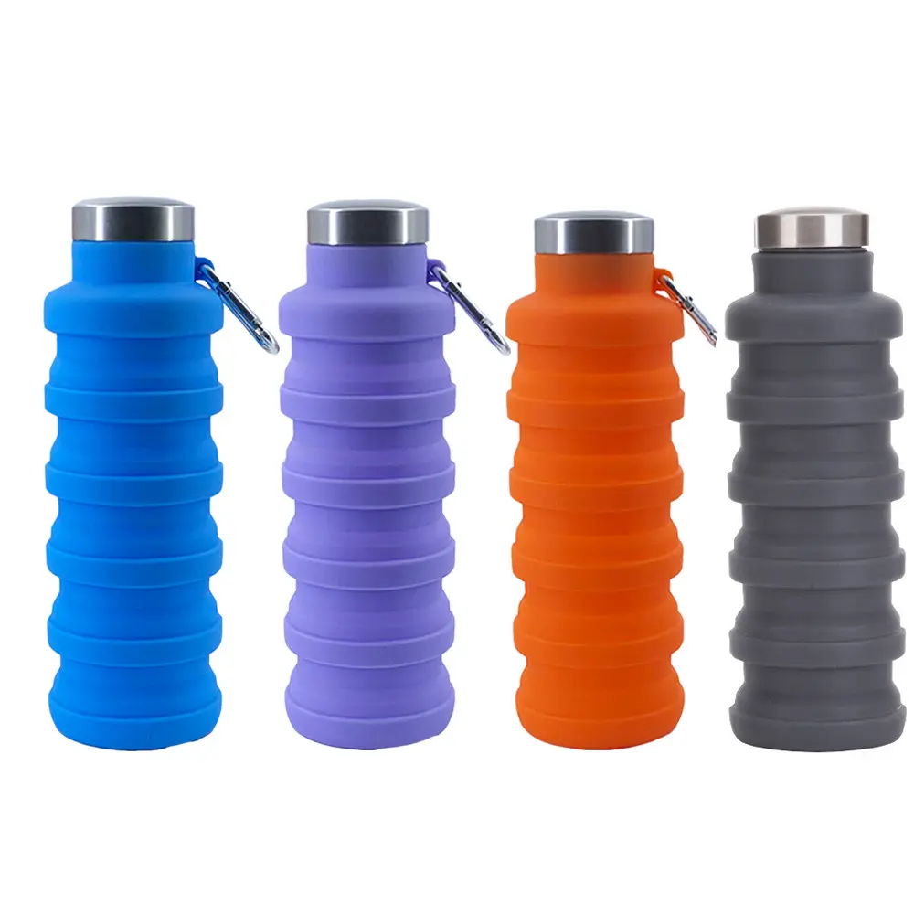Custom logo 500ml folding drinking bottles collapsible silicone water bottles Outdoor sports bottle