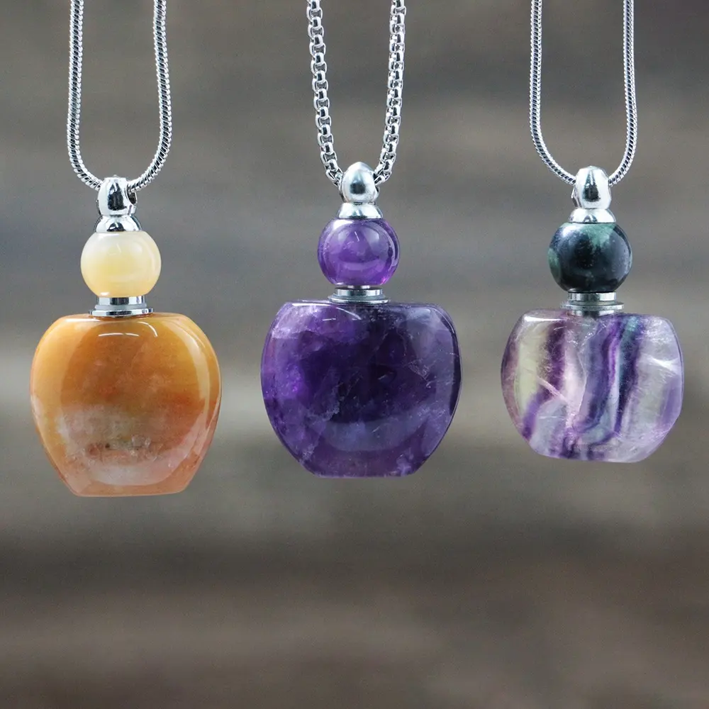 LS-A426 Vòng Cổ Fluorite Tự Nhiên Tuyệt Vời Vòng Cổ Chai Nước Hoa Với Amethyst Red Aventurine Mặt Dây Chuyền Bạc 2020