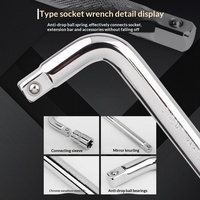 Adaptateur de douille de direction en forme de L de 1/2 po, argenté, 15 po, haute dureté, couple élevé, en acier au chrome-vanadium, robuste, long et étendu