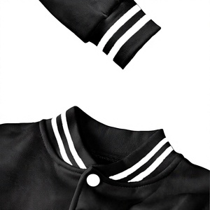 Women's Black <b>White</b> Varsity <b>Jacket</b> Full Sleeve Button Up Collar Short Crop Style Solid Color Contrast Design Women's <b>Jackets</b> - Product Image 4