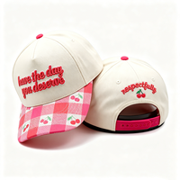 Gorra de Béisbol Personalizada de Algodón con Visera de Cuadros Rosa Cereza, Dos Tonos, 5 Paneles, Cierre a Presión, Bordado, para Mujer