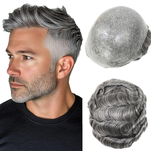 Système de remplacement capillaire pour hommes en cheveux humains naturels, ultra-fin, avec base en polyuréthane (PU) de 0,06-0,08 mm, type toupet ou complément capillaire - Product Image 1
