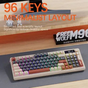 डिस्प्ले नॉब गेम कीबोर्ड के साथ फ्री वुल्फ एम96 वायरलेस बीटी डुअल मोड मैकेनिकल टच कीबोर्ड पीबीटी बॉल हैट
