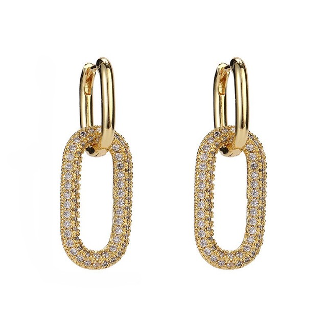 Jewelry Manufacturer Wholesale 18K Gold Plated Zircon Micro Pave Double Link Chain Hoop Earrings for Women Trendy