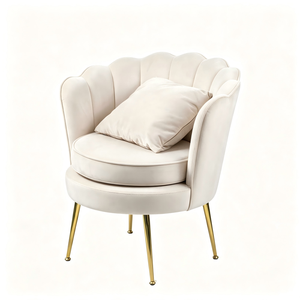 Poltrona Moderna in Velluto con Schienale a Petalo, Sedia di Lusso a Forma di Conchiglia con Gambe in Metallo Dorato <span class=keywords><strong>per</strong></span> Soggiorno e <span class=keywords><strong>Salone</strong></span> - Product Image 3
