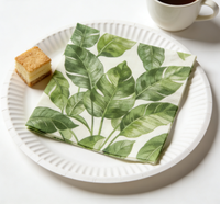 Serviettes en papier jetables à motif feuille verte pour la décoration de table, serviettes de fête imprimées à motif feuille verte botanique