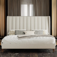Ensemble de lit double Queen style nordique de luxe léger avec rangement, mobilier moderne minimaliste en lin rembourré, idéal pour villa spacieuse