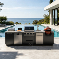 Gabinetes de Cocina Exteriores Personalizados, Sistema de Cocina Integrado con Barbacoa, Gabinete de Acero Inoxidable SUS304 para Proyectos de Hoteles y Resorts