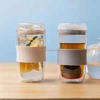 Taza de Café de Vidrio Borosilicato de Doble Pared con Funda de Silicona, Novedad 2026