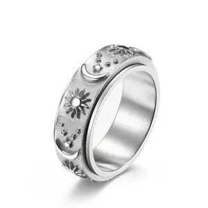Wholesale Fashion Jewelry Rings Band Star Moon Sun Frosted Spinner Fidget Anxiety Ring For Men