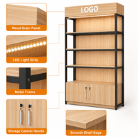 Étagère de supermarché en métal avec éclairage LED, cadre en métal noir, 5 niveaux, base de rangement, portes verrouillables